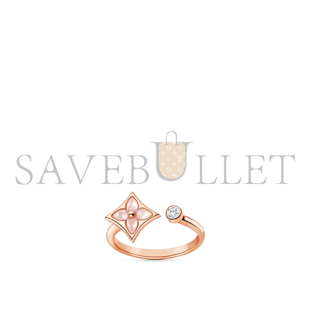 l**is V*t*n color blossom mini star rose gold, pink mother-of-pearl and diamond ring q9n07a